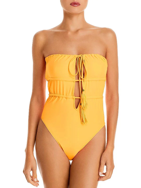 Marta Womens Plunge Gathered One-Piece Swimsuit Sleek Full Coverage