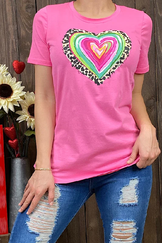 DLH10488 Pink t-shirt w/multi color heart-- Striped Floral Plaid