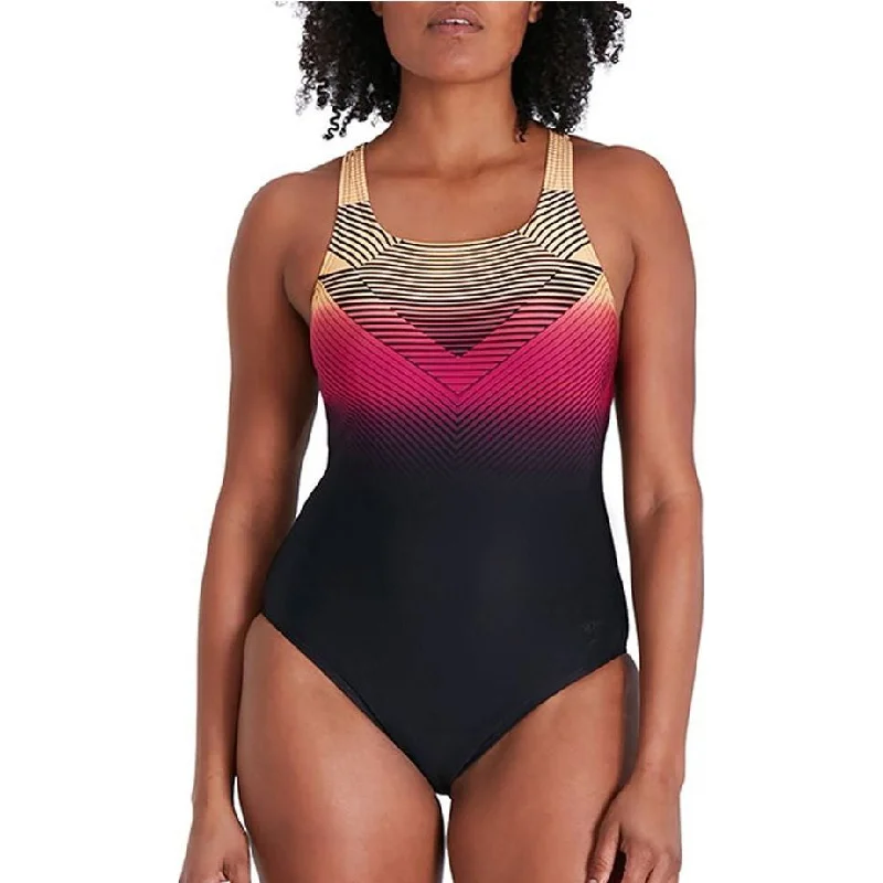 Speedo Digital Placement Medalist Womens Swimsuit - Black Trendy Swimwear Set