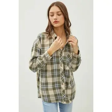The Edge Of Winter Spruce Plaid Flannel Button Shirt-- Terry Blend Velvet Blend Canvas Blend