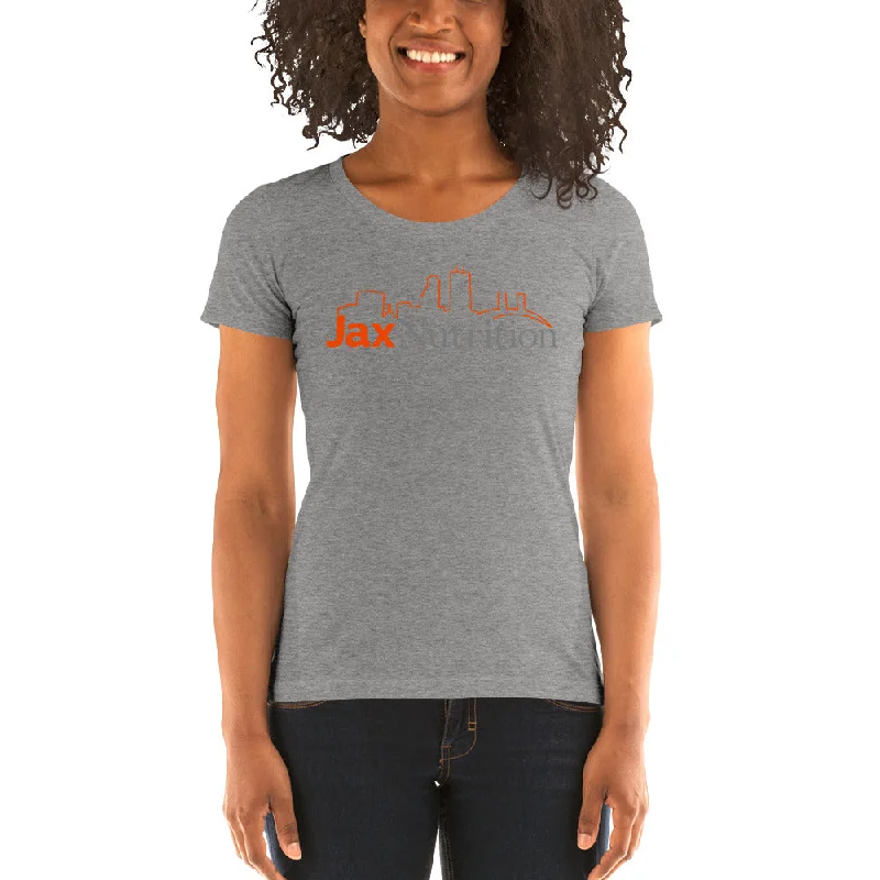 Jax Nutrition Full Color Logo Ladies' short sleeve t-shirt (Bella + Canvas 8413)-- Hooded Caped Shawl Collar
