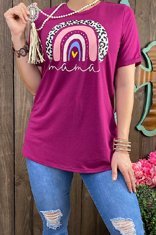 DLH10902 MAMA Rainbow printed t-shirt-- Cotton Fabric Linen Fabric Terry Fabric