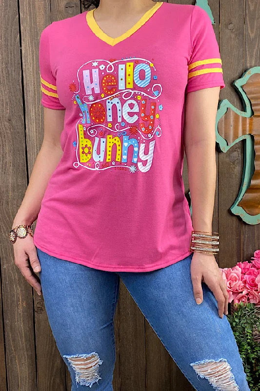 DLH8994 Hello honey bunny fuchsia printed t-shirt-- Satin Fabric Silk Fabric Chiffon Fabric