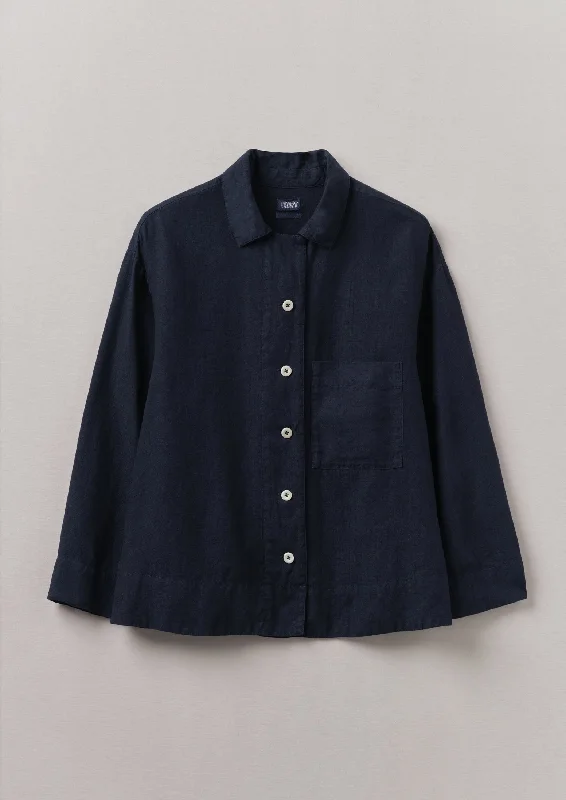 Garment Dyed Linen Shirt | Midnight-- Zippered Front Buttoned Front Snap Front