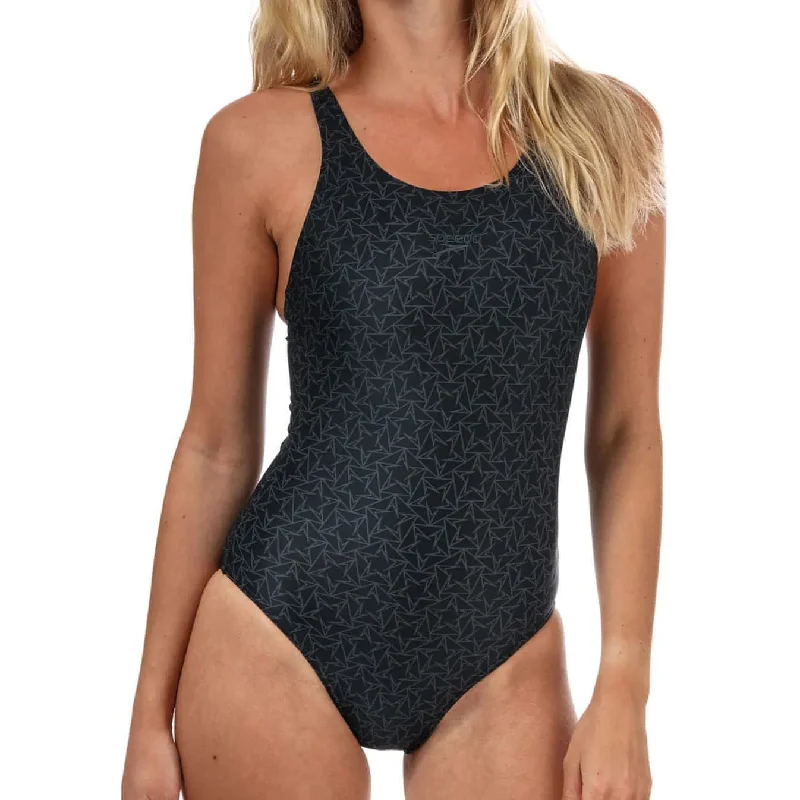 Speedo Boomstar Allover Muscleback Womens Swimsuit - Black Full Coverage Swimsuit