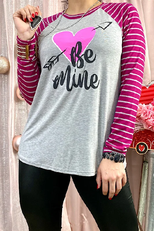 DLH8880-1 BE MINE T-shirt w/stiped sleeves-- Polka Dot Checkered Tartan