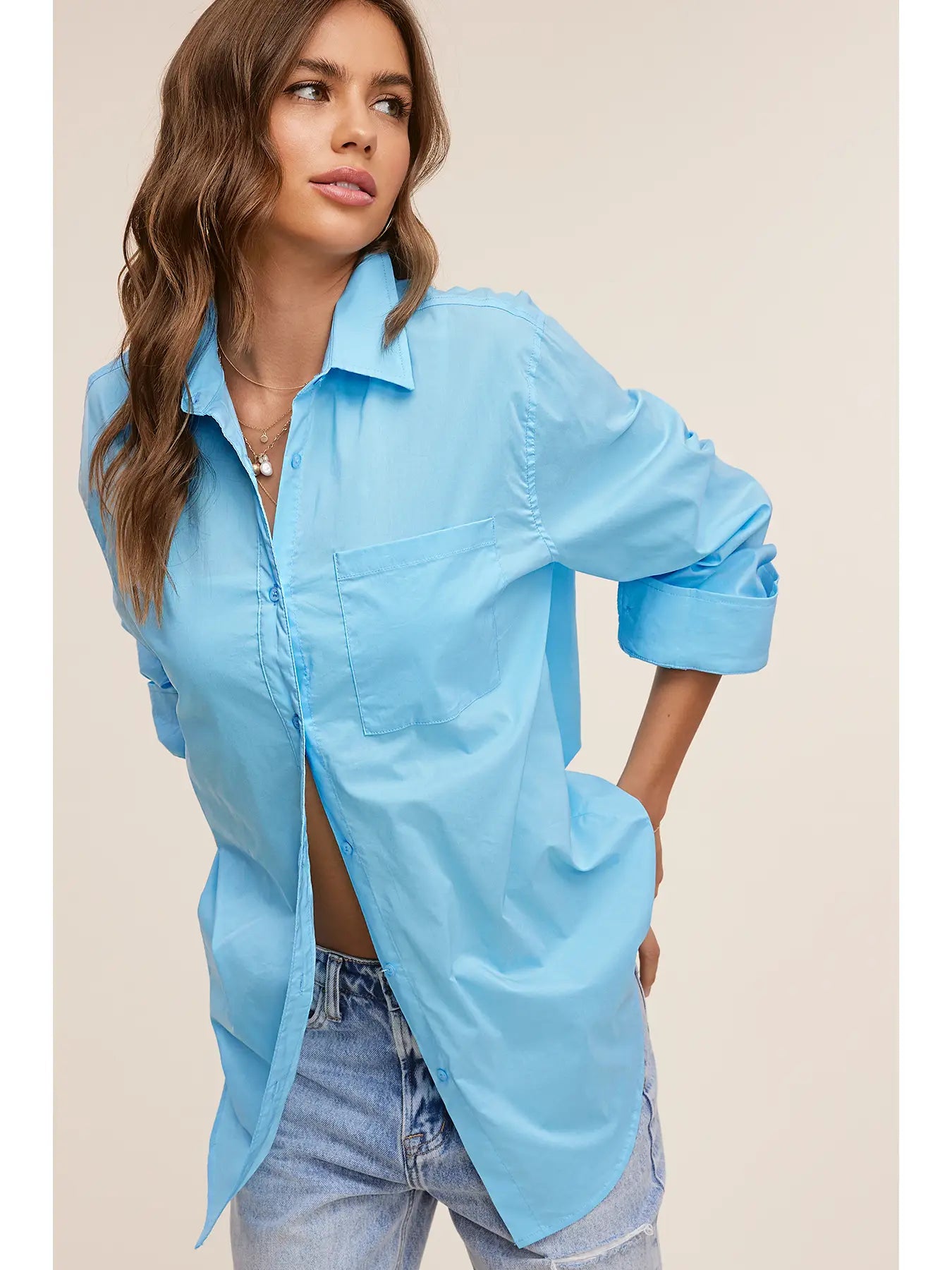 Blue Bell Button Down Shirt-- Asymmetrical Pockets Print