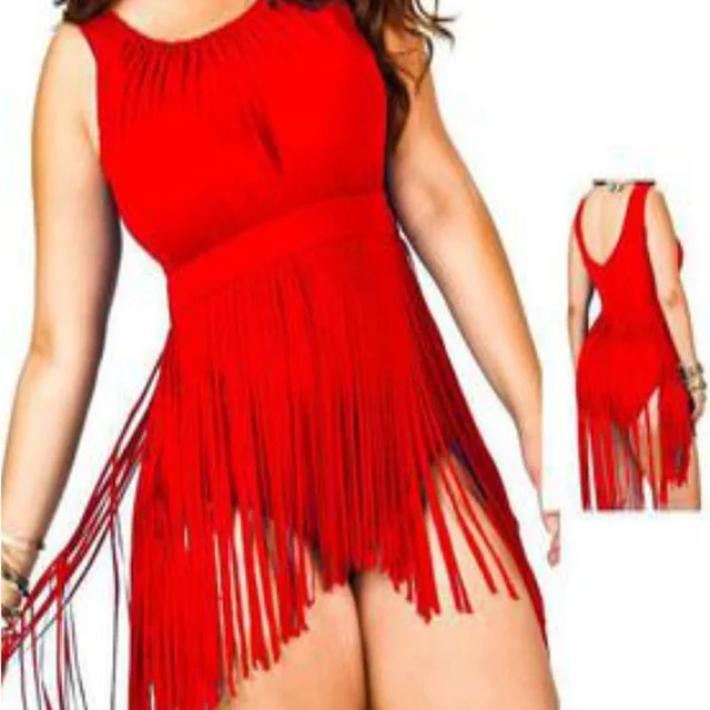 Monokini Plus Size One Piece Fringed Swimsuit Adjustable Bikini Bottoms
