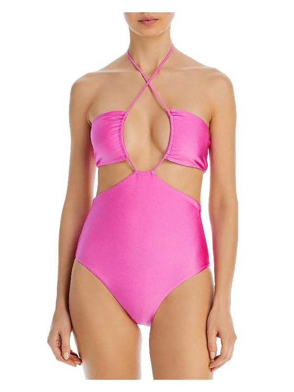 Womens Cut-Out Nylon One-Piece Swimsuit Quick-Dry Tankini