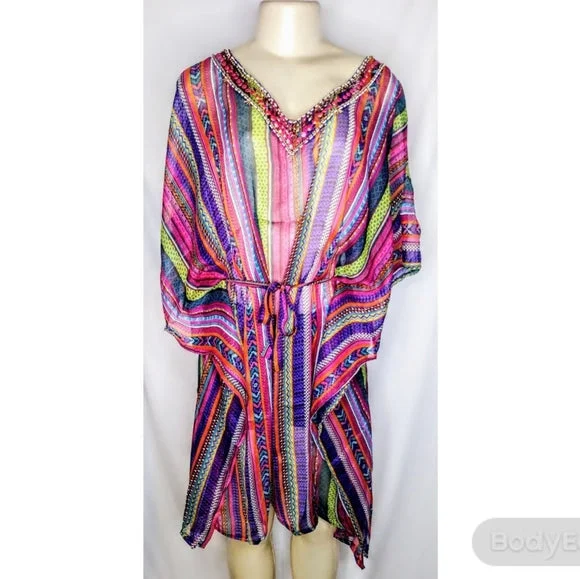 Pink Swimsuit Cover Up with Bling Ruffled Swimsuit Top