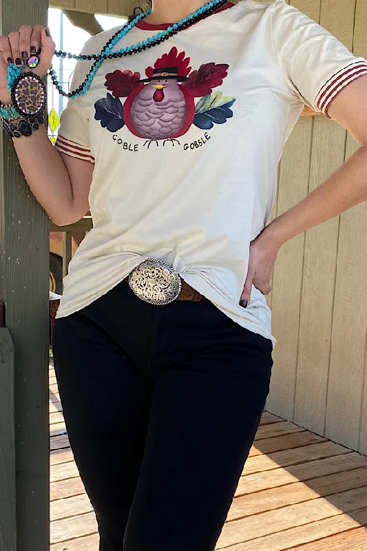 DLH10081 GOBBLE GOBBLE Turkey printed short sleeve t-shirt-- Cashmere Blend Cotton Blend Poly Blend