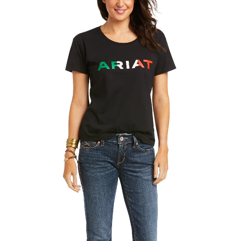 Ariat Ladies Viva Mexico Screen Print Logo Black T-Shirt 10036634-- Fitted T-Shirt Seamless Stretchy