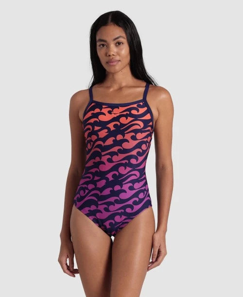 Arena Surfs Up Swimsuit Lightdrop back (Women's) V-Neck Swim Dress