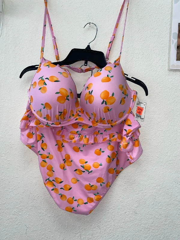 Pink Print Swimsuit(2PC) Women's Mesh Panel Swimwear