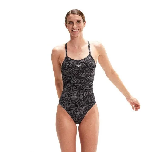 Speedo Womens/Ladies All-Over Print Cross Back One Piece Swimsuit Classic Two-Piece Bikini