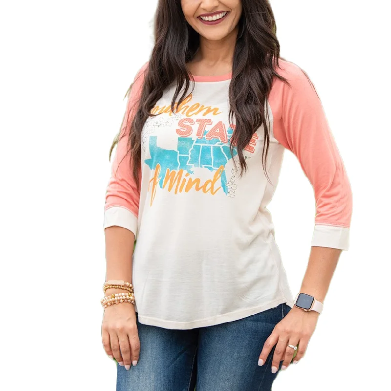 Southern Grace Ladies Southern State Of Mind Graphic T-Shirt 8103-- Polka Dot Checkered Tartan