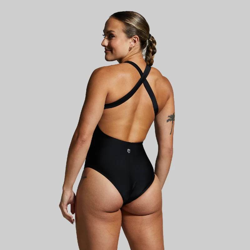 Freestyle One Piece Swimsuit (Black) Strappy Back Bikini