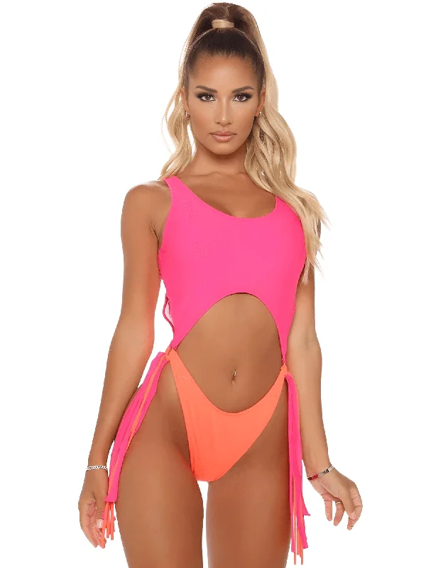 Women's One Piece High Cut Out Swimsuit Plunge Neckline Swimsuit