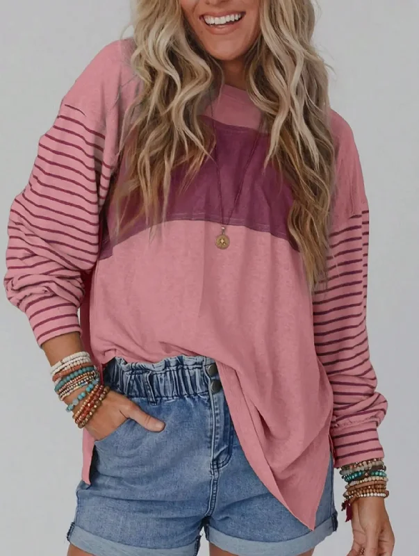 Be Authentic Pink Contrast Stripe Shirt-- Striped Floral Plaid