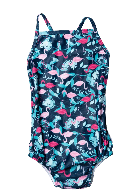 Flamingos Swimsuit Built in Reusable Absorbent Swim Diaper Lace Back Bikini