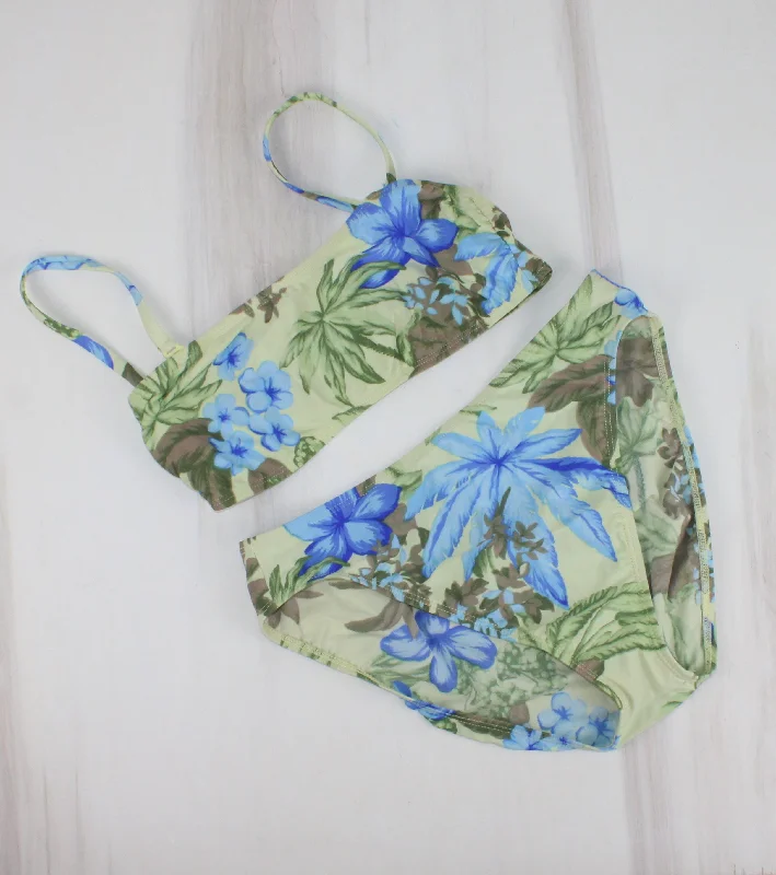 YELLOW & BLUE FLORAL SWIMSUIT 2 PC APPROX LADIES LARGE EUC Solid Color Swimsuit