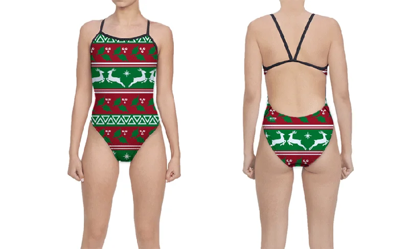 Holly & Deer Holiday Season Women’s Open Back Thin Strap Swimsuit Elegant Halter Bikini