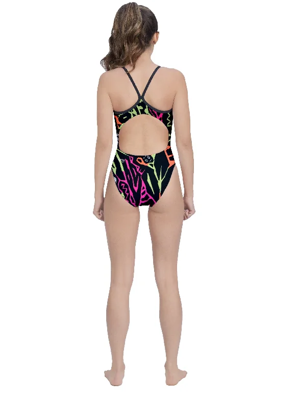 Neon & Skulls Women’s Active Back Thin Strap Swimsuit Sleek Full Coverage