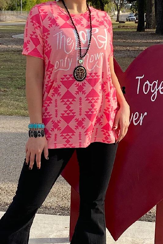 XCH12301 THE LORD ONLY KNOWS Pink Aztec printed short sleeve t-shirt-- V-Neck T-Shirt Long Sleeve Cotton