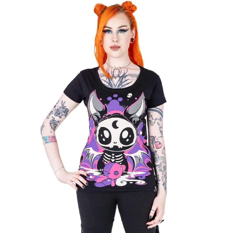 BAT DOLL T SHIRT - BLACK-- Mesh Fabric Canvas Fabric Denim Fabric