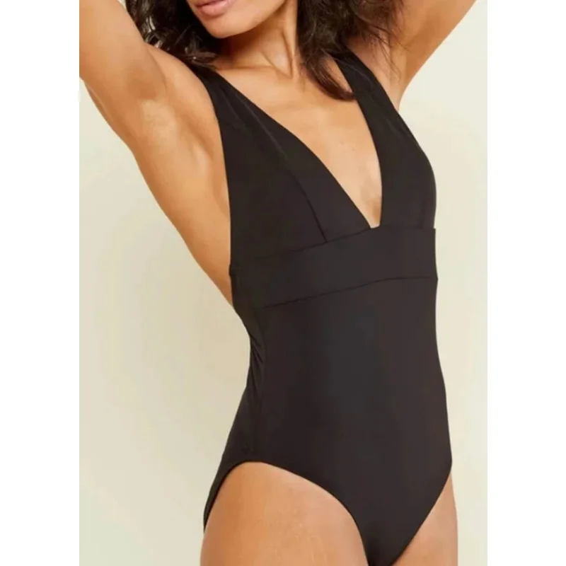 ANDIE SWIM Sardinia One Piece Swimsuit Size XL Flat Black Plunge V-Neck NWT Crisscross Back Swimsuit