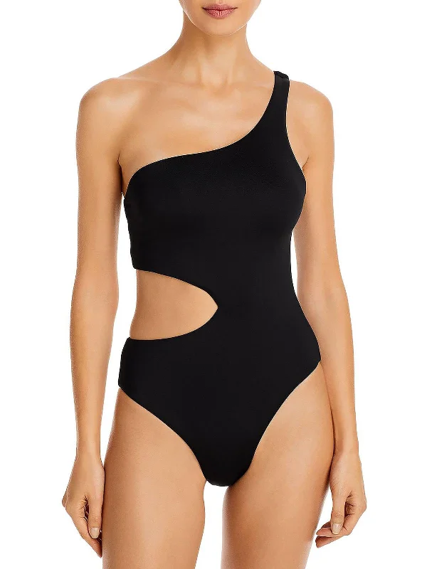 Womens Stretch One Shoulder One-Piece Swimsuit Push-Up Bikini Bottoms