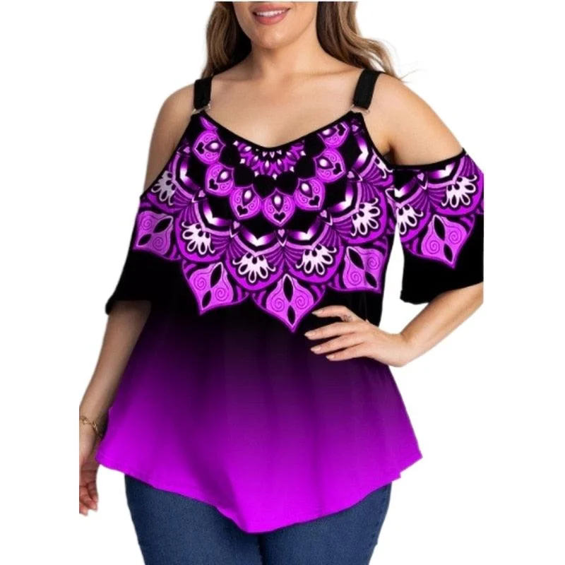 Luxury Brand Plus Size Women'S Blouses Chubby Elegant Female Blouses Chic Boho Print Woman Tunic Tops Large Size Women'S T-Shirt-- Ribbed T-Shirt High Neck Heavyweight