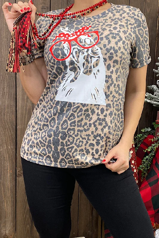 DLH10133 Leopard printed t-shirt w/chicken wearing glasses image-- Houndstooth Herringbone Solid