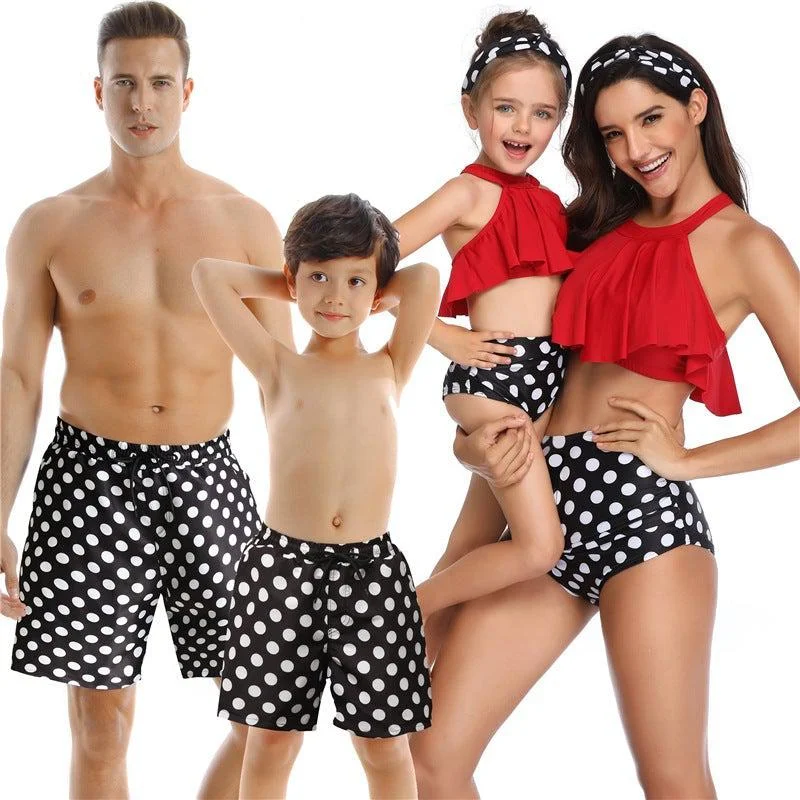 Family Matching Polka Dots Swimsuits Timeless Black Bikini