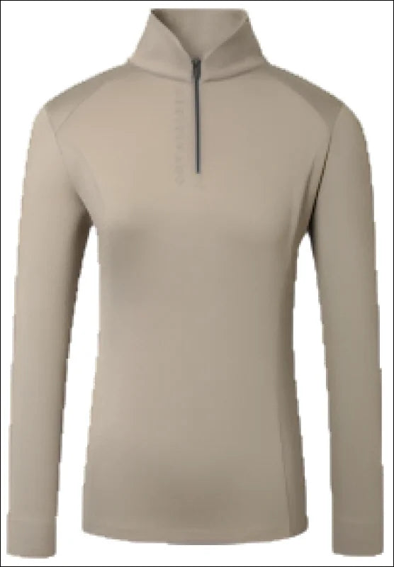 Covalliero Women's Active 1/4 Zip Shirt - Taupe-- Lace Blend Ribbed Blend Corduroy Blend