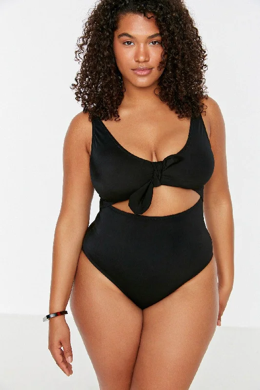 Black Cut Out Tie Detailed Swimsuit TBBSS22MA0302 Vibrant Bikini Design