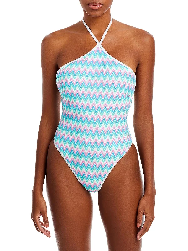 Mirabella Womens Crochet Halter One-Piece Swimsuit Vibrant Bikini Design