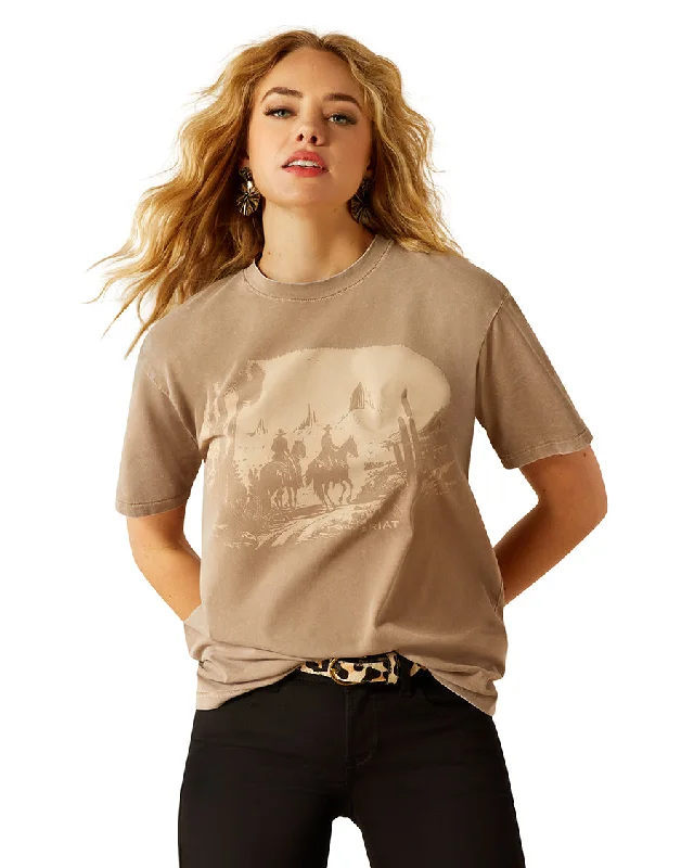 Women's Western Mural T-Shirt-- Hooded Caped Shawl Collar