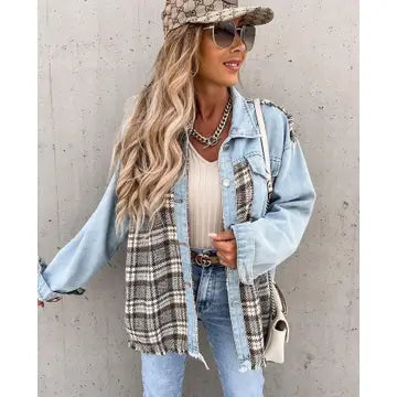 Race To The Finish Blue Color Block Button Shirt-- Faux Fur Fabric Real Fur Fabric Shearling Fabric
