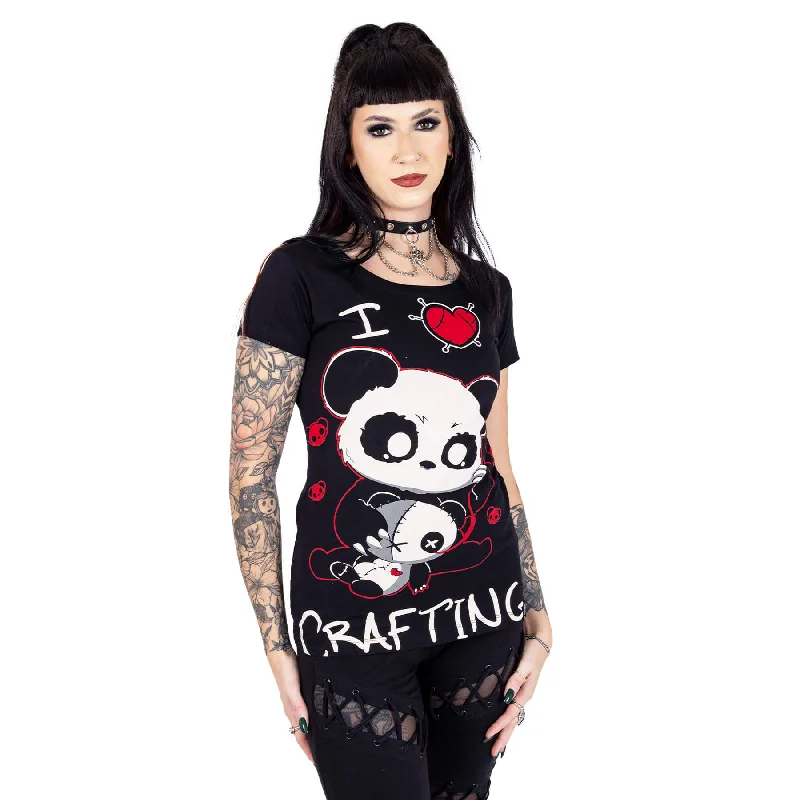 I LOVE CRAFTING T SHIRT - BLACK-- Striped Floral Plaid