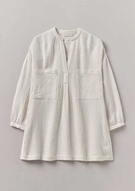 Crinkle Cotton Shirt | Oat-- Houndstooth Herringbone Solid