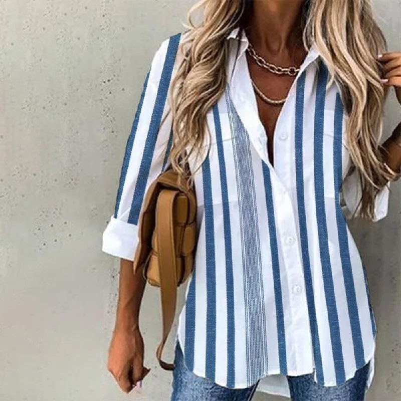 Elegant Loose Women Shirts Fashion  Shirts Women Print Casual Tops Ladies-- Print Jacquard Patchwork