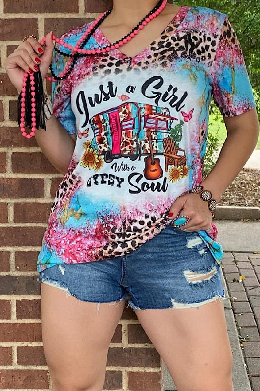 XCH13411 JUST A GIRL WITH A GYPSY SOUL printed t-shirt-- Anti-Pilling Machine Wash Handmade