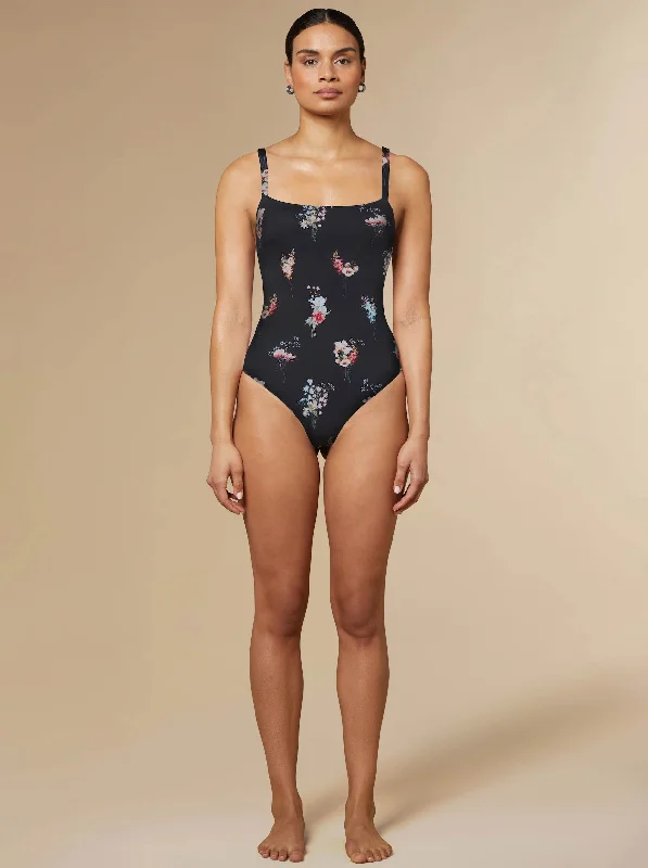 Shona Minimal Swimsuit Black Plunge Neckline Swimsuit