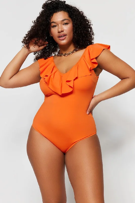 Orange Frill Detailed Swimsuit TBBSS22MA0299 Classic Two-Piece Bikini