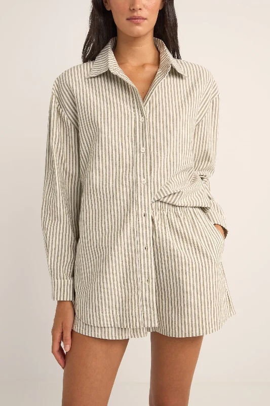 Valley Stripe Oversized Shirt Ivy-- Chenille Brocade Lace