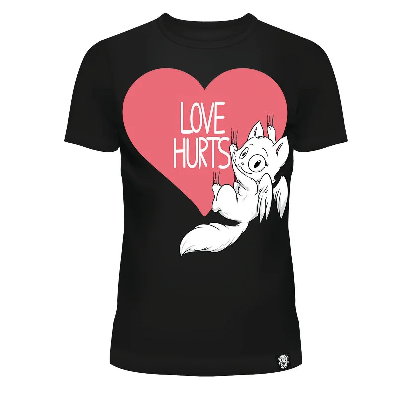 LOVE HURTS T SHIRT - BLACK-- Print Jacquard Patchwork