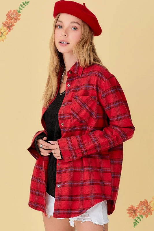 Classic Vibes Red Plaid Oversized Shirt (Size Small)-- Cozy Warm Stylish
