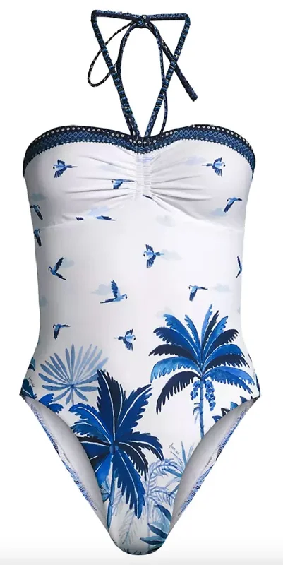 Farm Rio Women's Dream Sky Halter One-Piece Swimsuit Elegant Swim Dress