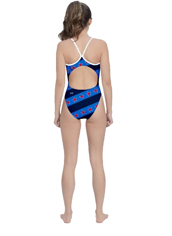 USA Blue Women’s Active Back Thin Strap Swimsuit Fun Pattern Swimsuit
